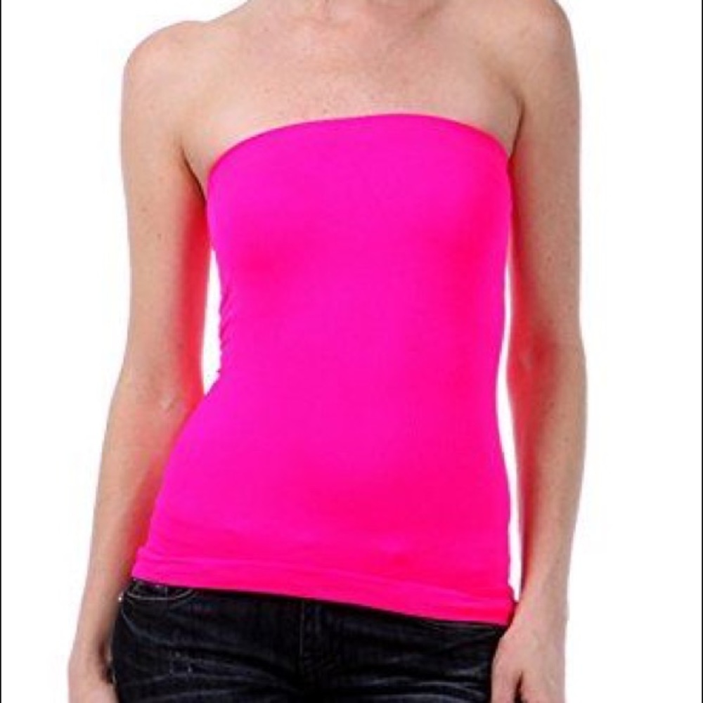 New neon pink seamless stretch fitted tube top